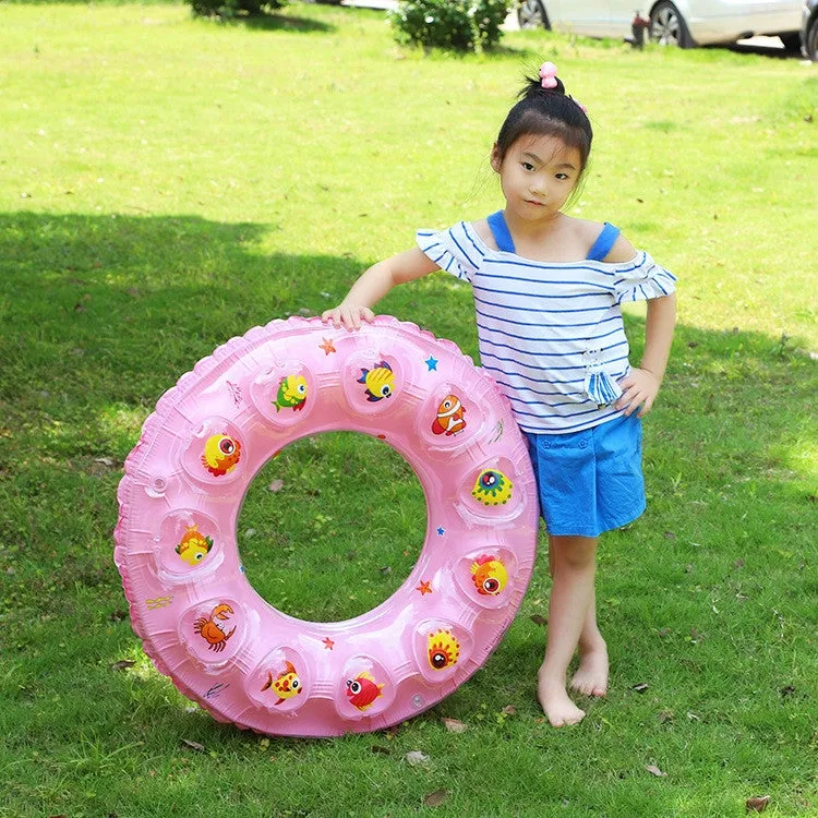 Cartoon Pattern Double Airbag Thickened Inflatable Swimming Ring Crystal Swimming Ring, Size:80 cm(Blue)