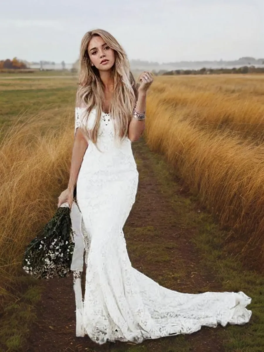 Mermaid Off-the-Shoulder Court Train Lace Wedding Dresses