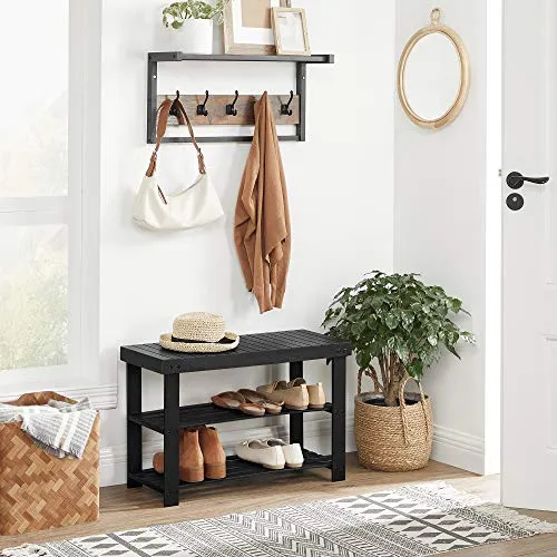 SONGMICS Shoe Rack Bench, 3-Tier Bamboo Shoe Organizer, Storage Shelf Holds Up to 264 lb, Ideal for Entryway Bathroom Living Corridor, Black ULBS04H