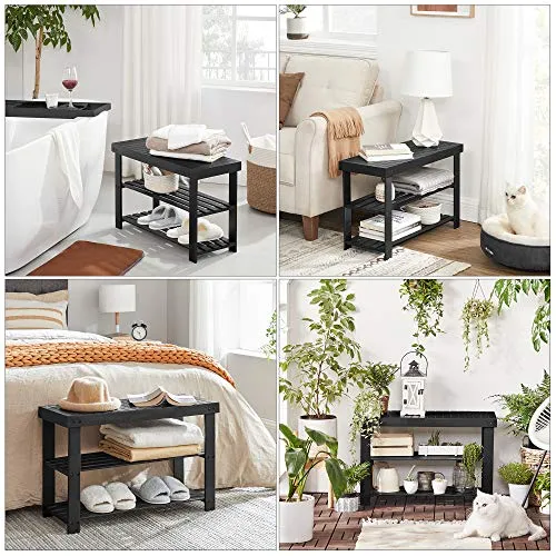 SONGMICS Shoe Rack Bench, 3-Tier Bamboo Shoe Organizer, Storage Shelf Holds Up to 264 lb, Ideal for Entryway Bathroom Living Corridor, Black ULBS04H