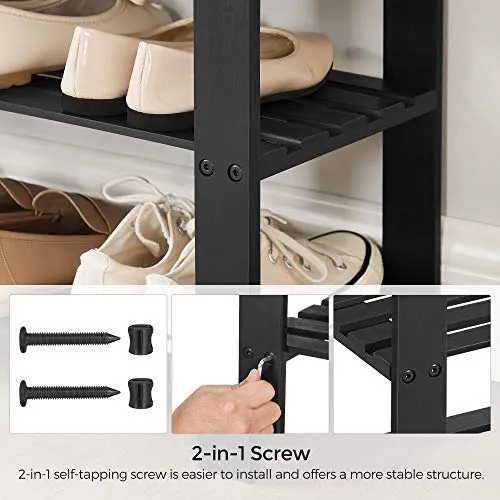 SONGMICS Shoe Rack Bench, 3-Tier Bamboo Shoe Organizer, Storage Shelf Holds Up to 264 lb, Ideal for Entryway Bathroom Living Corridor, Black ULBS04H