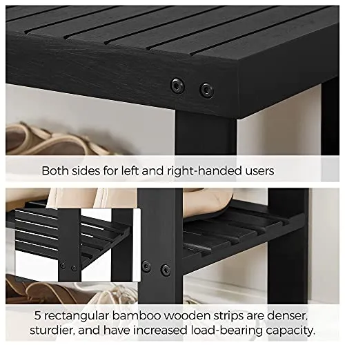 SONGMICS Shoe Rack Bench, 3-Tier Bamboo Shoe Organizer, Storage Shelf Holds Up to 264 lb, Ideal for Entryway Bathroom Living Corridor, Black ULBS04H