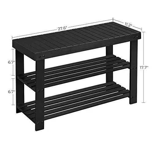 SONGMICS Shoe Rack Bench, 3-Tier Bamboo Shoe Organizer, Storage Shelf Holds Up to 264 lb, Ideal for Entryway Bathroom Living Corridor, Black ULBS04H