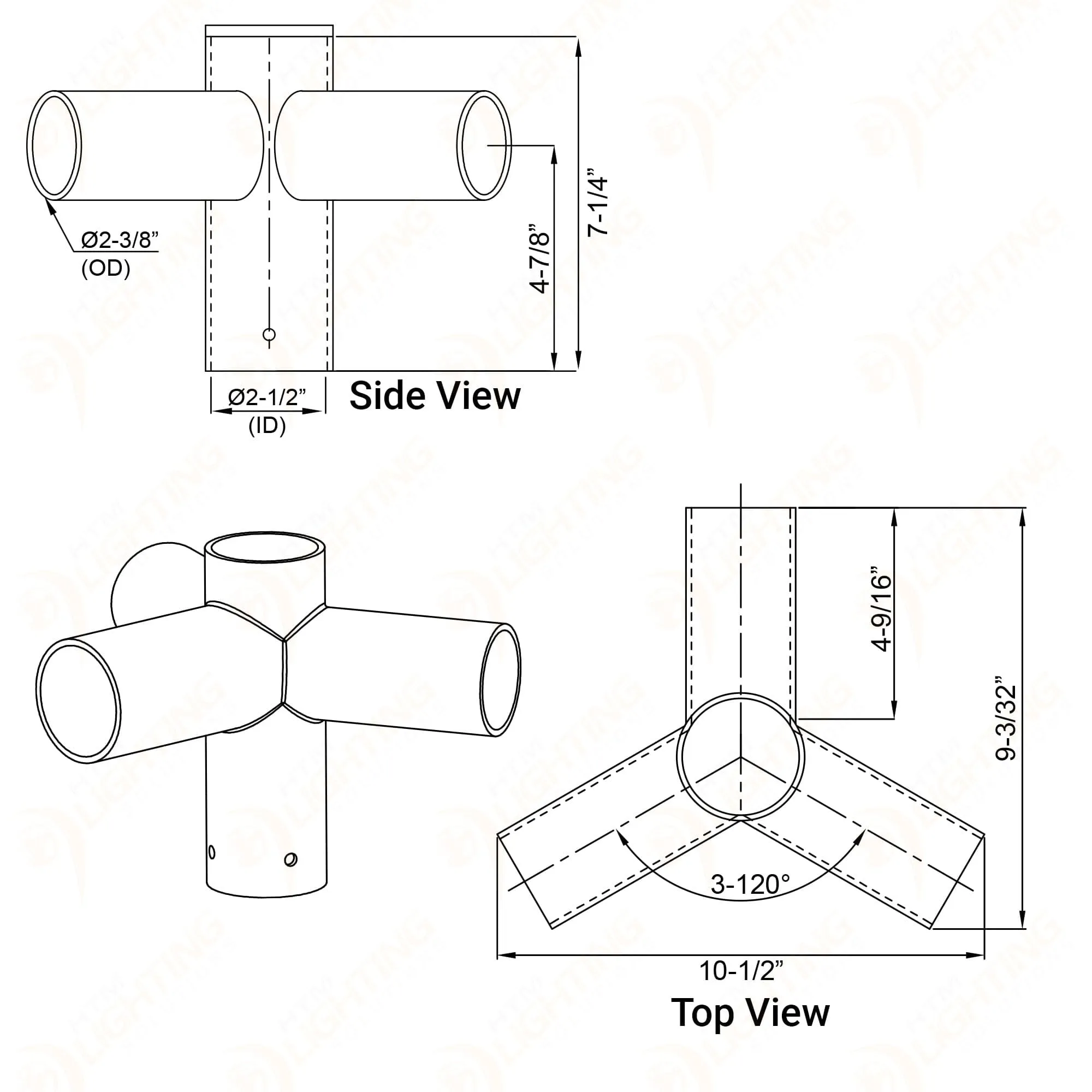 Triple 120 Degree Horizontal Tenon Adapter With Screws (V2)